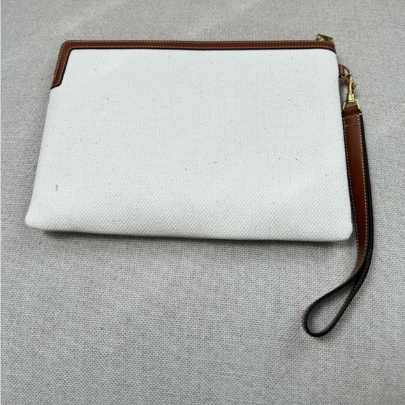 Celine White and Brown Canvas Clutch - Picture 4 of 7